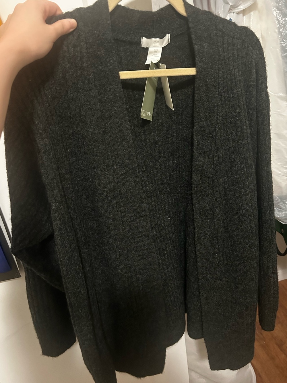 H&M Dark Charcoal Ribbed Open-Front Cardigan